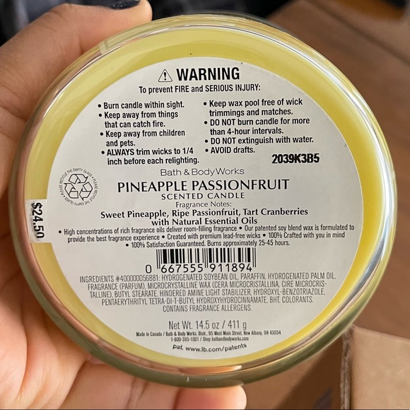 NWT Bath & Body Works 3-Wick Candle PINEAPPLE PASSIONFRUIT - Picture 5 of 5